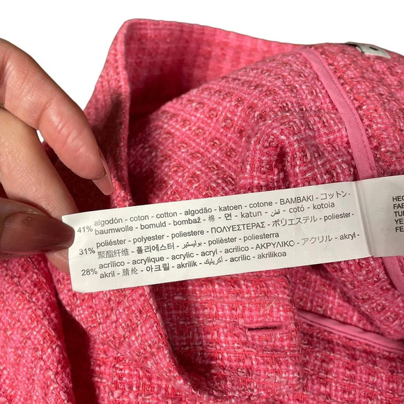 Zara Pants Cropped Fit Tweed Textured Wide Leg Trousers Pink Size Small - Picture 11 of 11